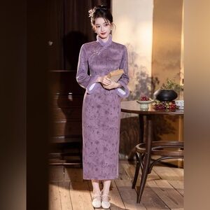 Chic Long Sleeve Purple Dress